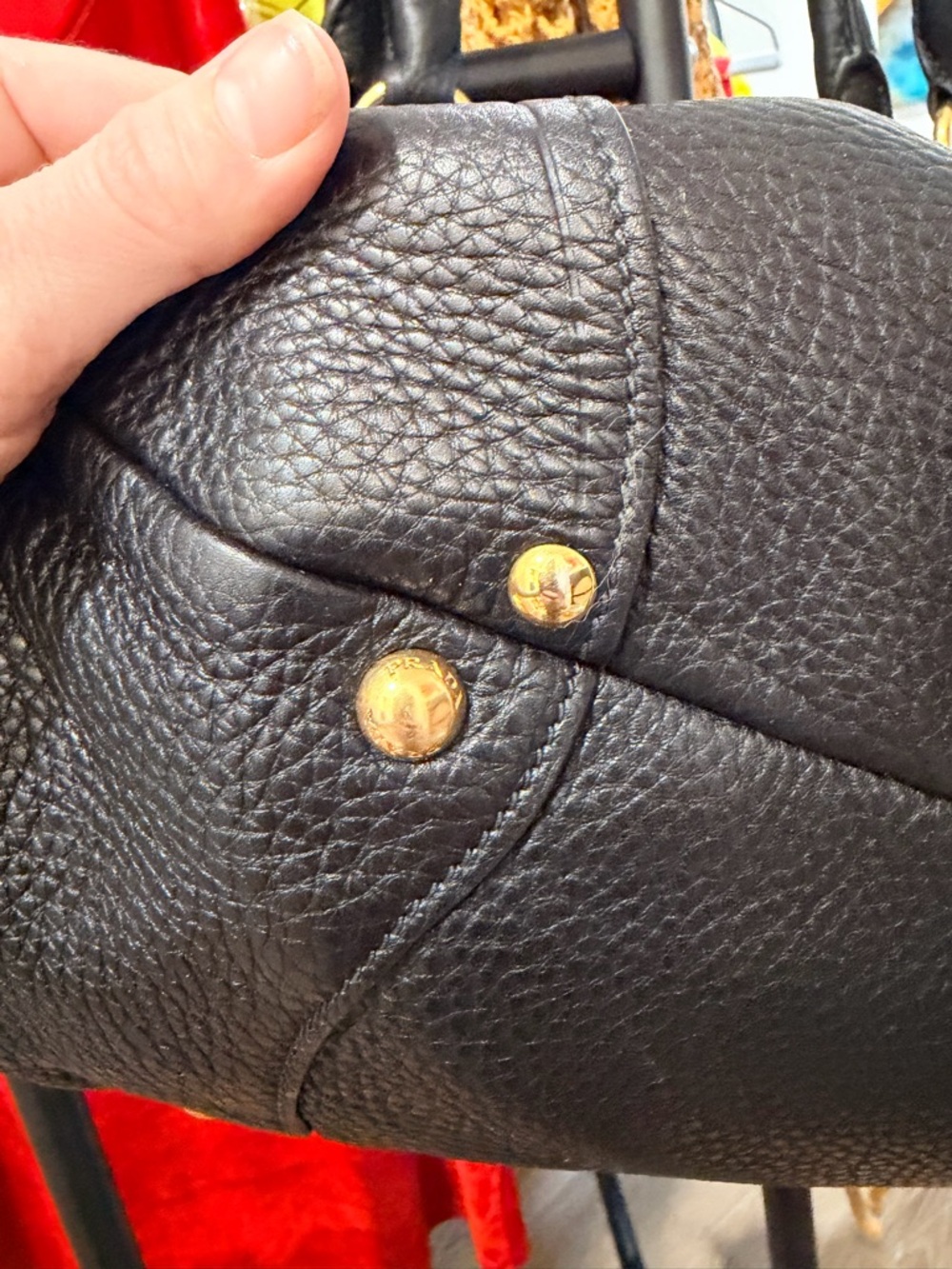 Prada Black Pebbled Leather Shoulder Bag with Gold-Tone Hardware - Picture 4 of 9